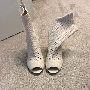 Charles By Charles David Cream Knit Peep-Toe Boots